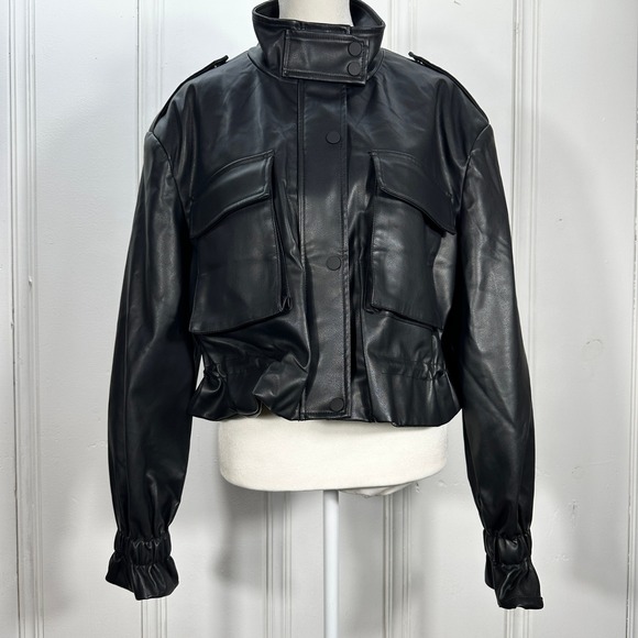 Azalea Wang Jackets & Blazers - Azalea Wang Faux Leather Jacket Womens Large Black Excellent Cropped Utility